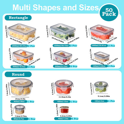 Pure Future 50-Piece Food Storage Containers Set (25-Pack) - Includes 2x JUMBO 2.5L (84oz) & 2x 1.5L Large Bins, Airtight Plastic Meal Prep Lunch Boxes with Lids, Microwave/Freezer Safe, BPA Free
