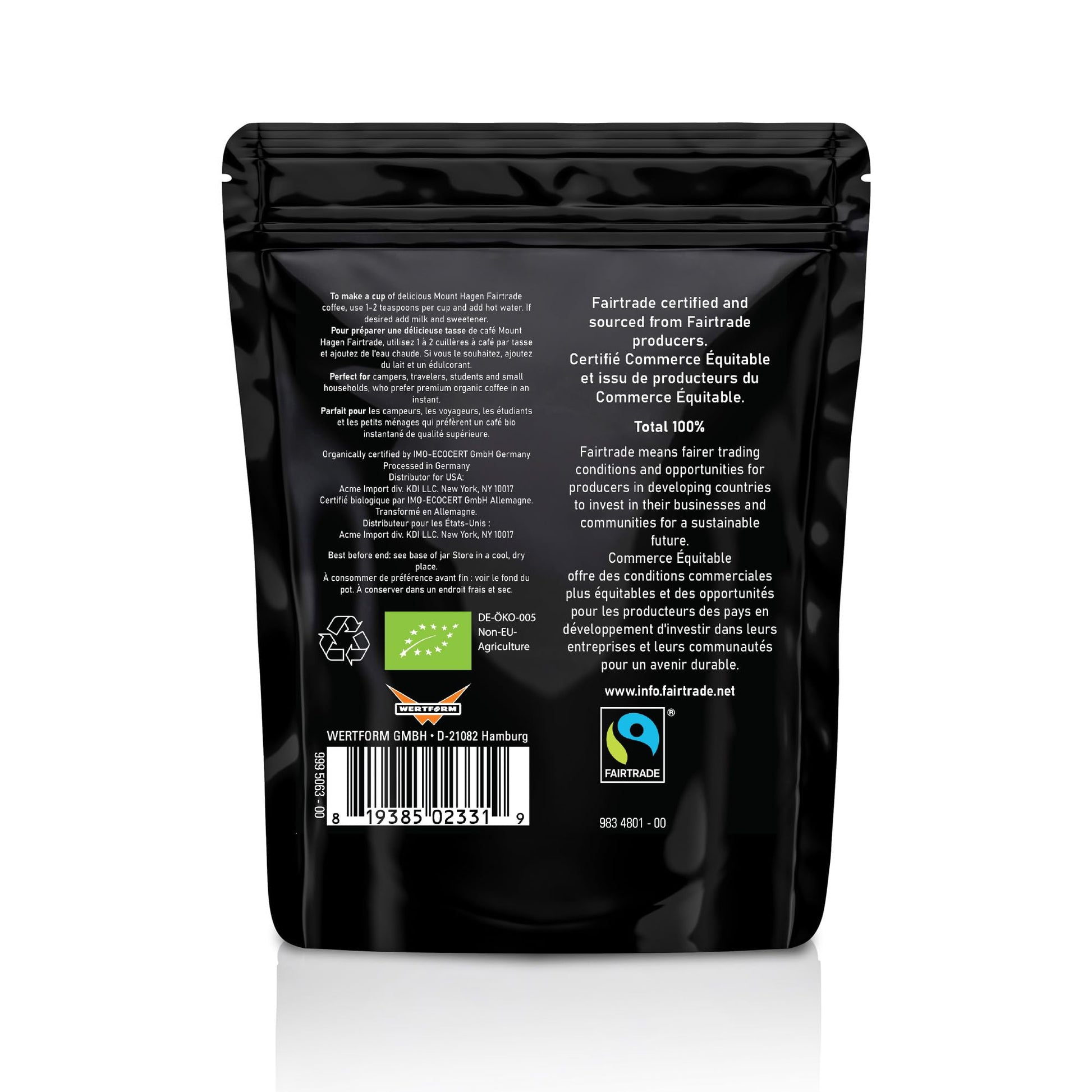 Mount Hagen Organic Freeze-Dried Instant Coffee – 7.05oz Medium Roast Arabica