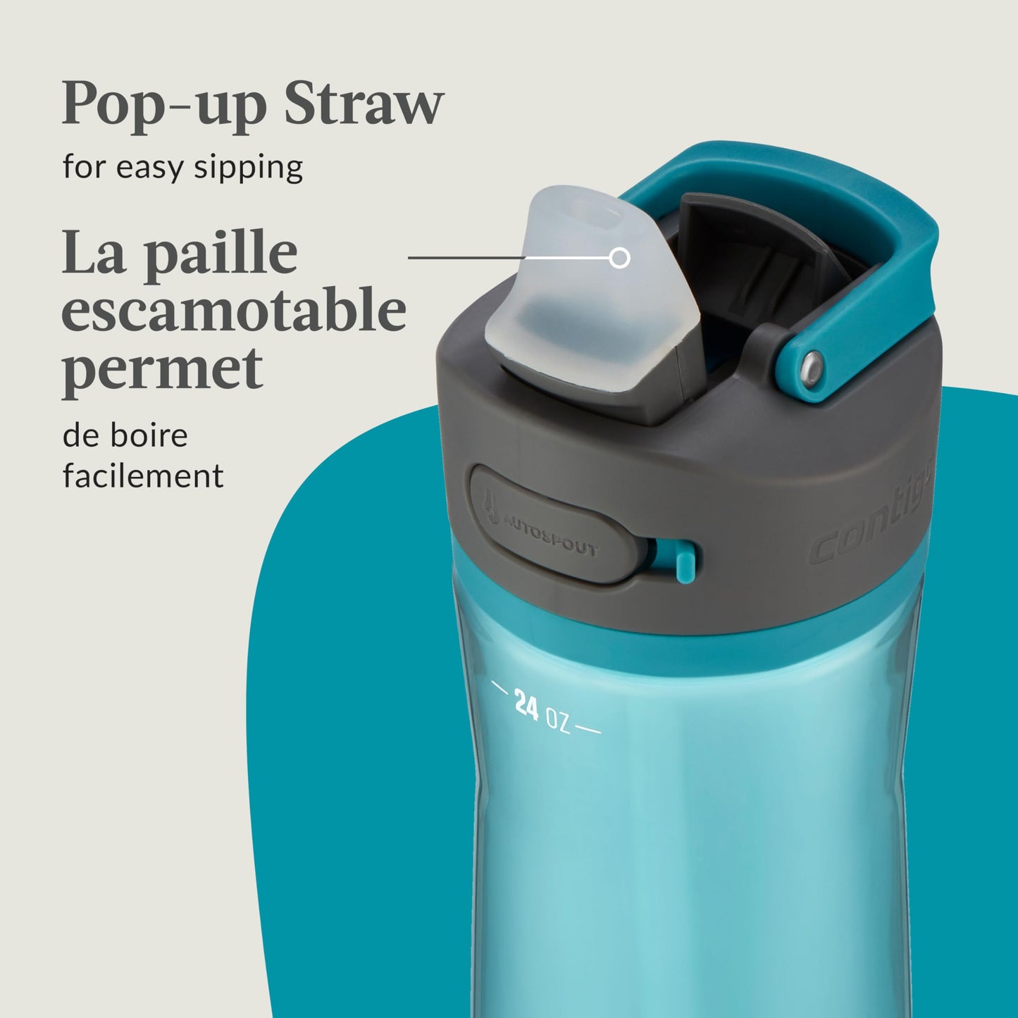 Contigo Ashland 2.0 Water Bottle with Straw and Leak-Proof Locking Lid, BPA-Free Plastic, Dishwasher Safe, Juniper, 24 oz (709 mL) - Available at All In One Marketplace Canada