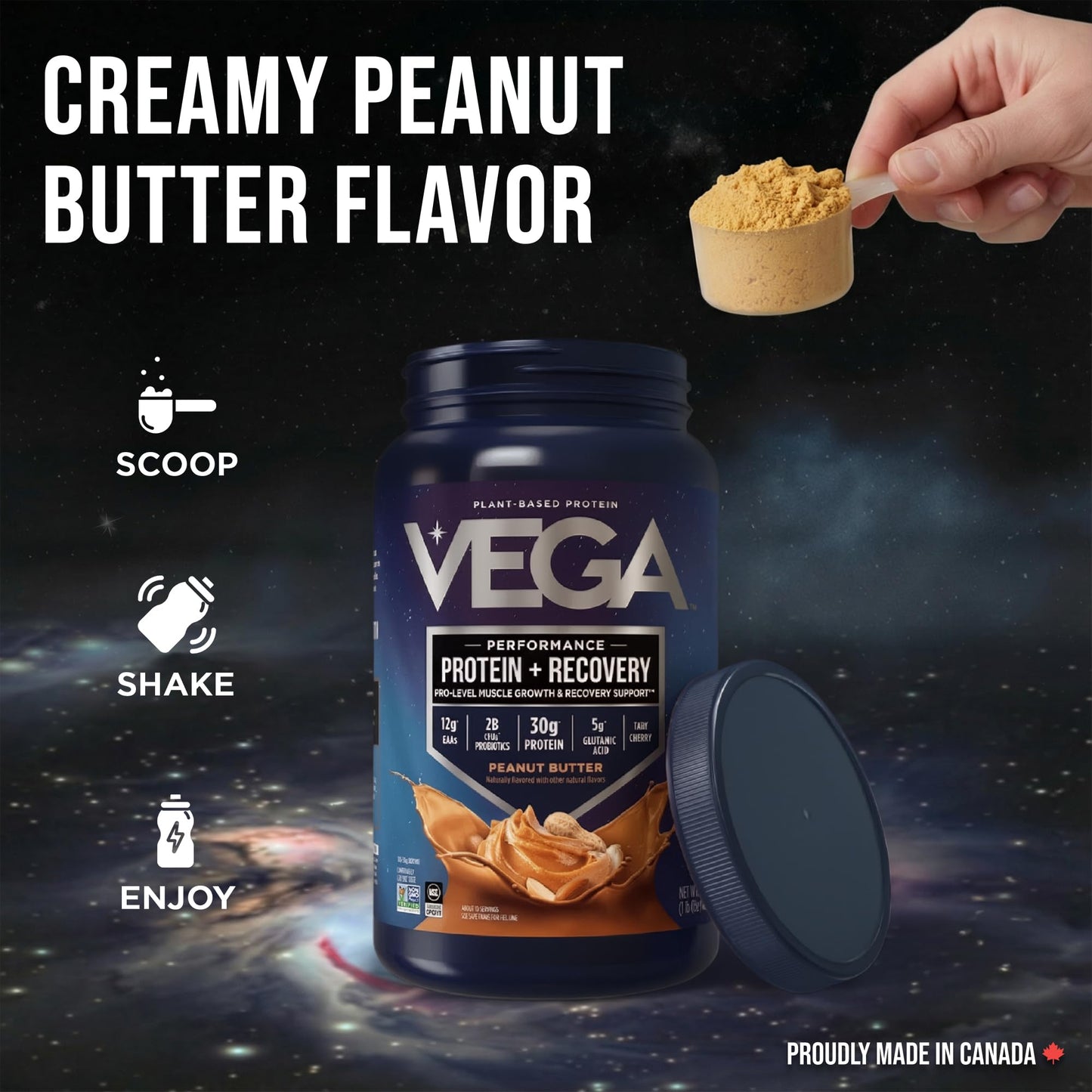 Vega Protein + Recovery, Peanut Butter – 30g Vegan Protein, Dairy & Gluten Free, Probiotics, NSF Certified, 814 g (19 Servings) 🍁 All In One Marketplace Canada