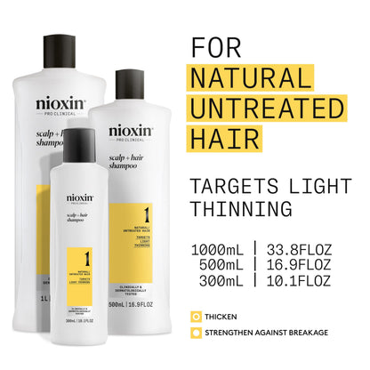 Nioxin System 1 Scalp + Hair Thickening Shampoo | For Natural Hair with Light Thinning | Strengthen Against Breakage with Niacinamide & Biotin | 16.9 Fl Oz NIOXIN