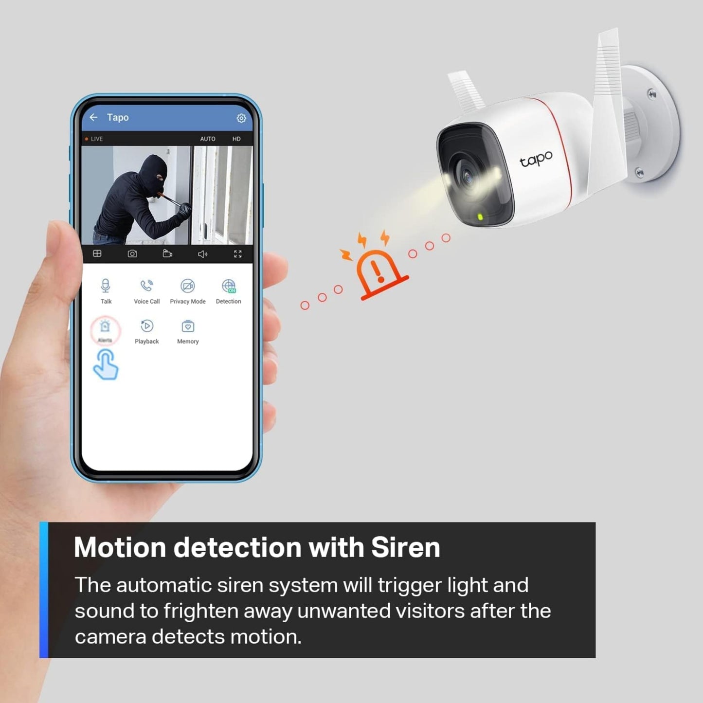TP-Link Tapo 2K HD Security Camera Outdoor Wired, Built-in Siren, Night Vision, IP66 Weatherproof, Motion/Person Detection, Works w/Alexa & Google Home, Cloud/SD Card Storage, 2-Way Audio,White
