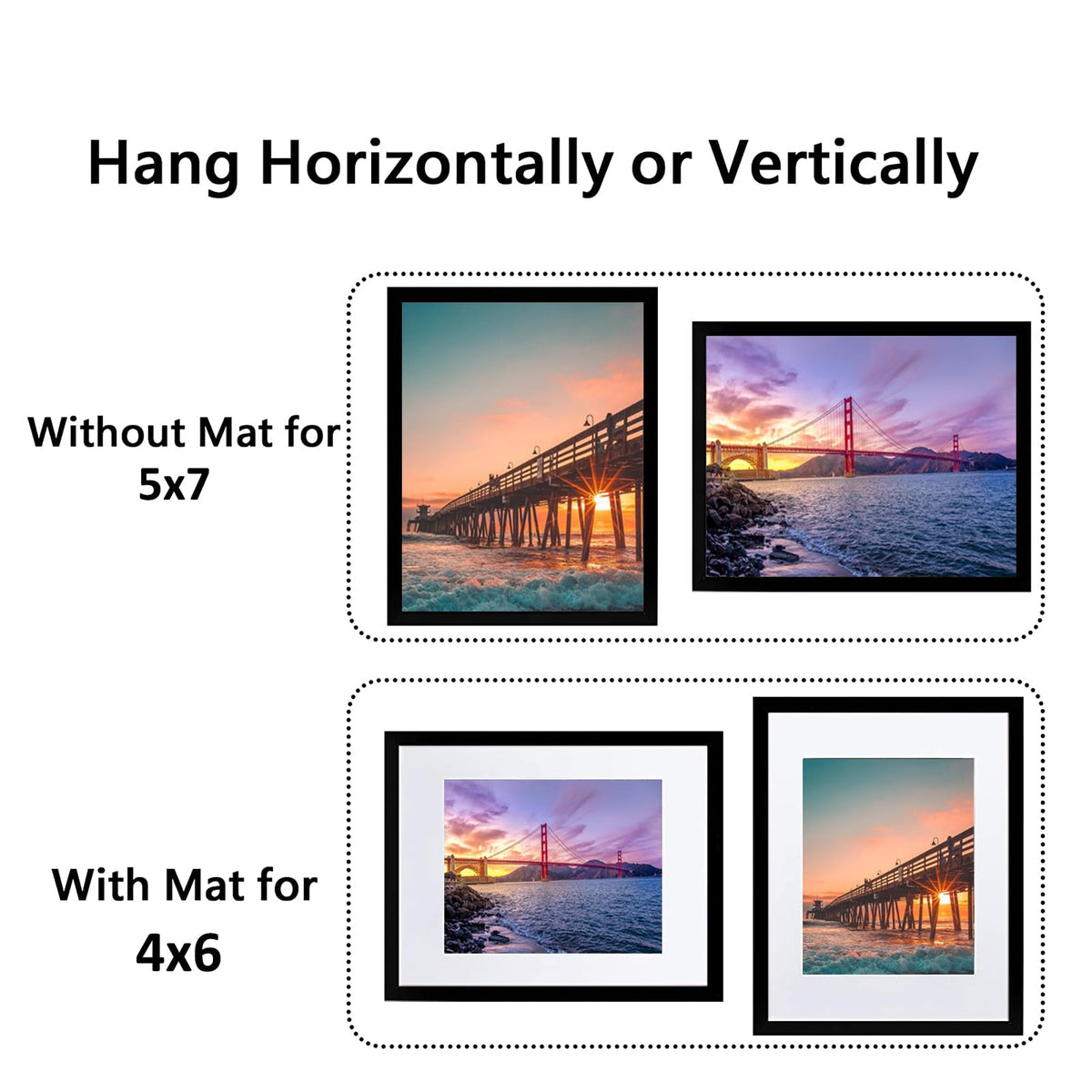 5x7 Picture Frame Set of 4, Matted to Display 5x7 Photo with Mat or 6x6 without Mat for Wall Floating or Tabletop, 4x6 Picture Frame Christmas Gift Black Picture Frames 🍁 All In One Marketplace Canada