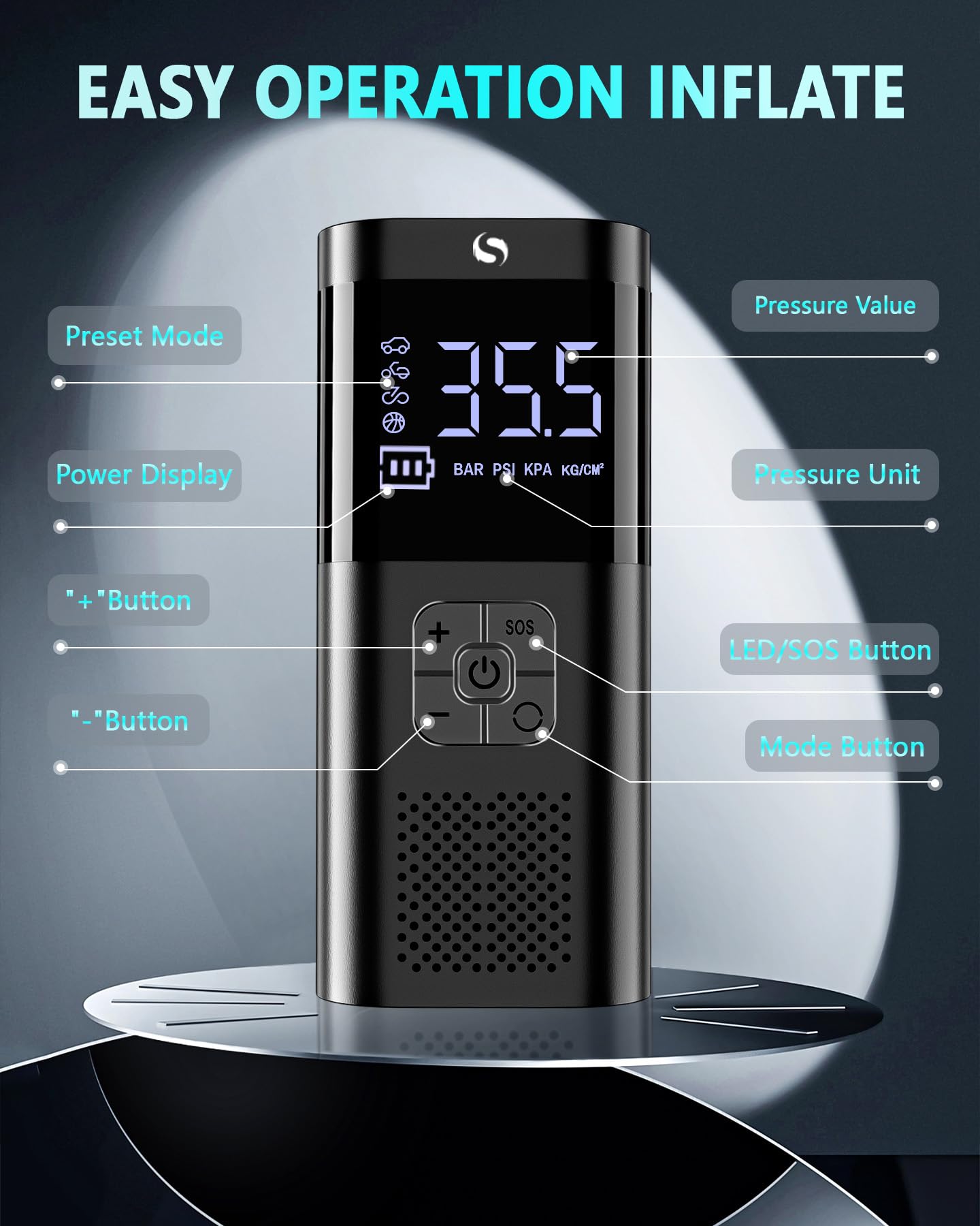 SERVOMASTER Portable Air Compressor, 150PSI Air Compressor Tire Inflator with Digital Pressure Gauge and LED Light, Portable Air Pump for Cars, Motorcycles, Bicycles, Balls