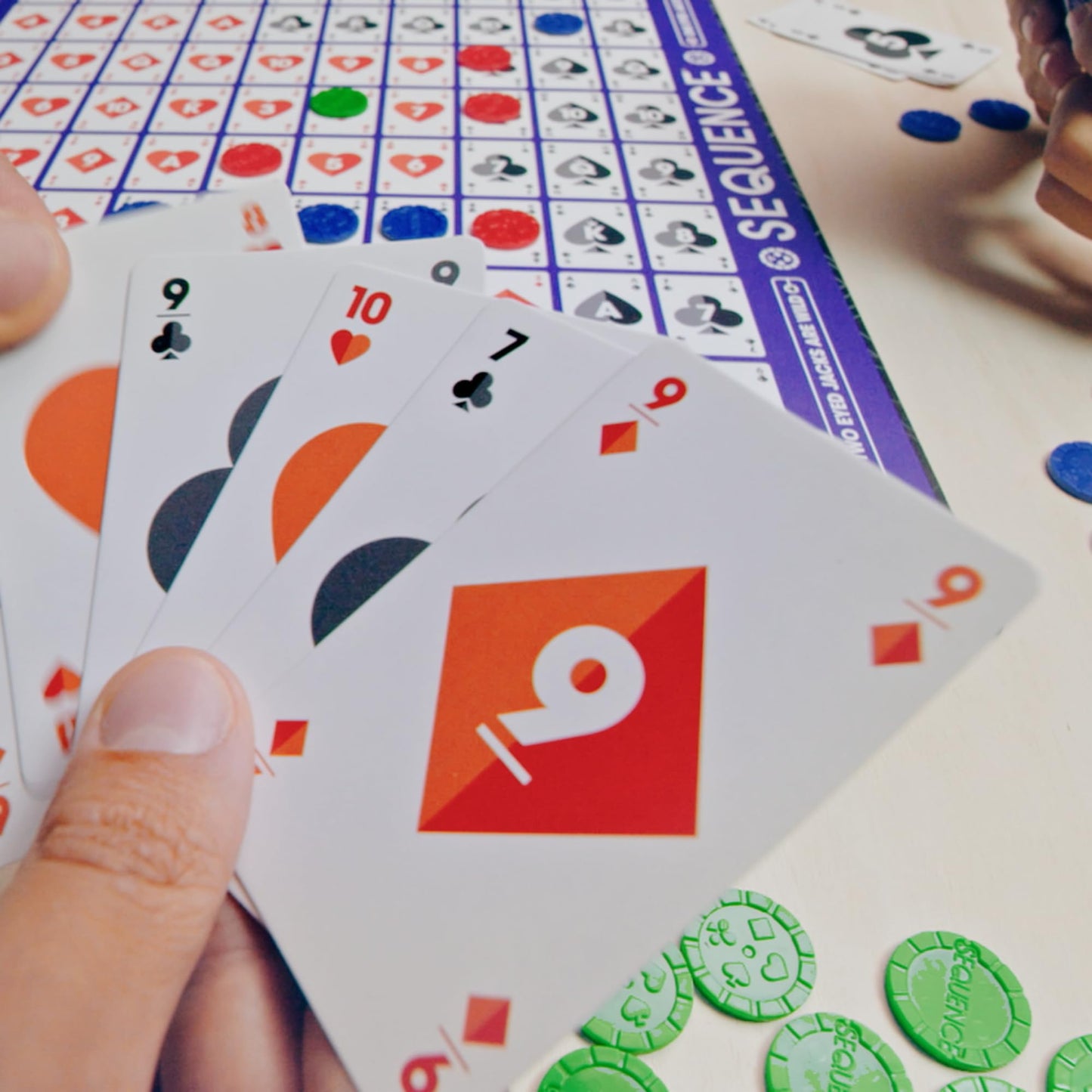 Jax Sequence - Original Sequence Game with Folding Board, Cards and Chips, 10.3" X 8.1" X 2.31"