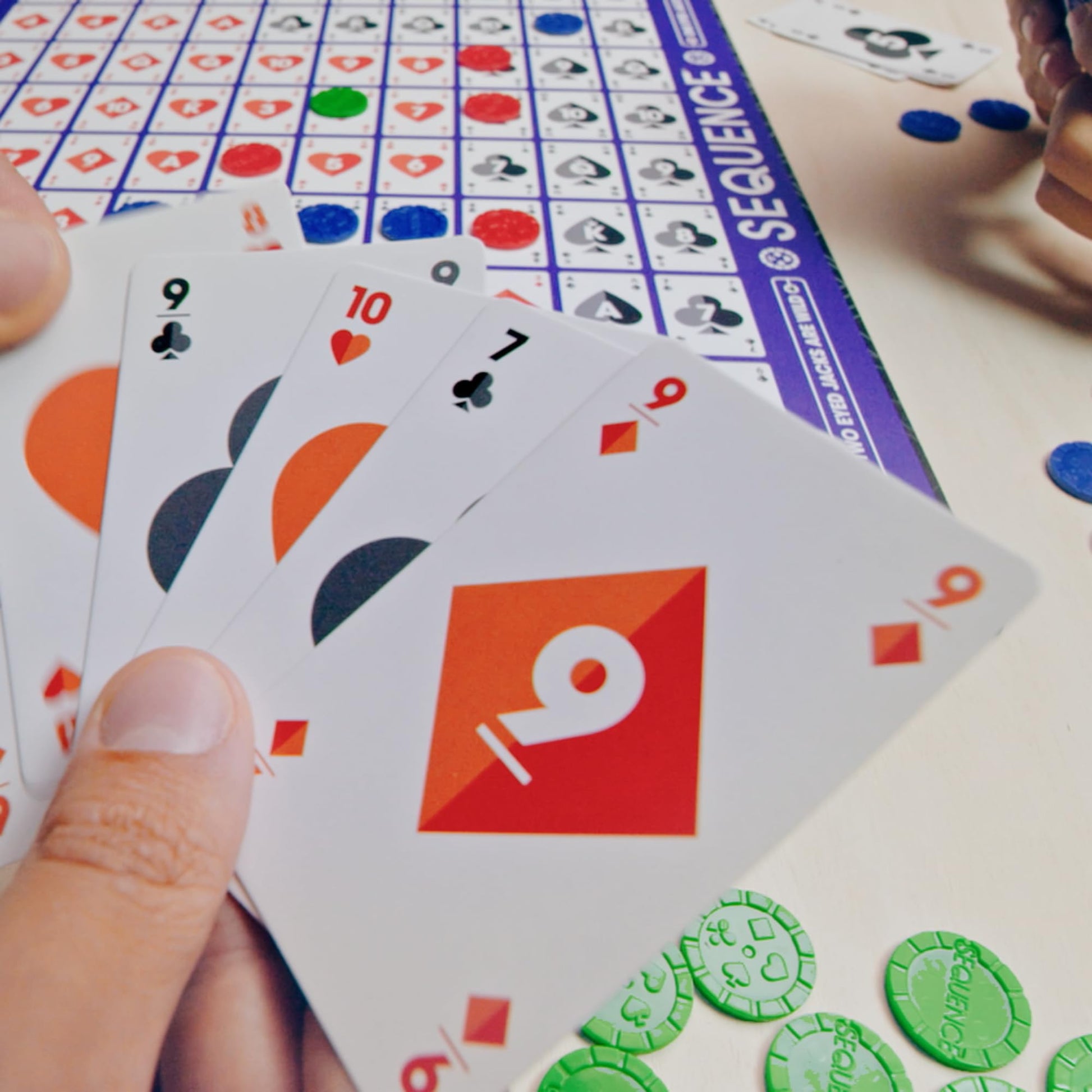 Jax Sequence - Original Sequence Game with Folding Board, Cards and Chips, 10.3" X 8.1" X 2.31"