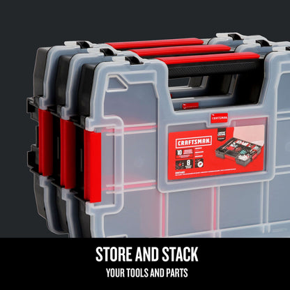 CRAFTSMAN Storage Organizer, Small Parts Organizer, 3-Packs with 10-Compartments, Lid Includes Secure Latch (CMST60964M) CRAFTSMAN