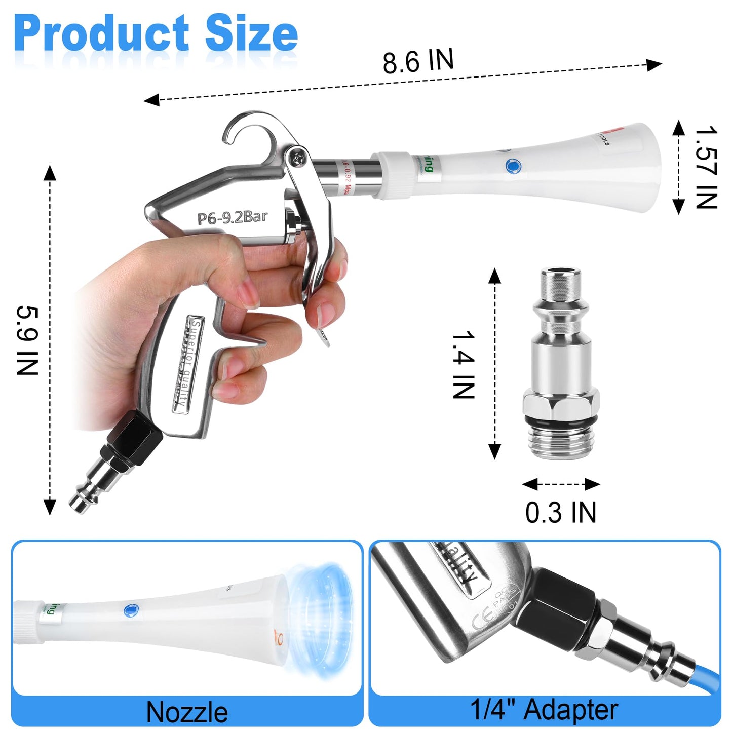 phepetroll Air Blow Gun Car Detailing Dry Cleaning Air Gun with Tapered Nozzle High Pressure Car Cleaning Tool, Car Dryer Air Blower for Car Surfaces Quickly Blasts Dust, Works with Air Compressor - Available at All In One Marketplace Canada