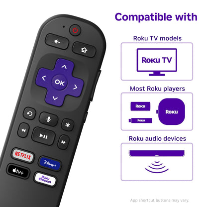 Roku Voice Remote | Replacement TV Remote Control with Voice Control, Simple Setup, & Pre-Set App Shortcuts - Compatible with Roku TV, Players, & Audio Devices