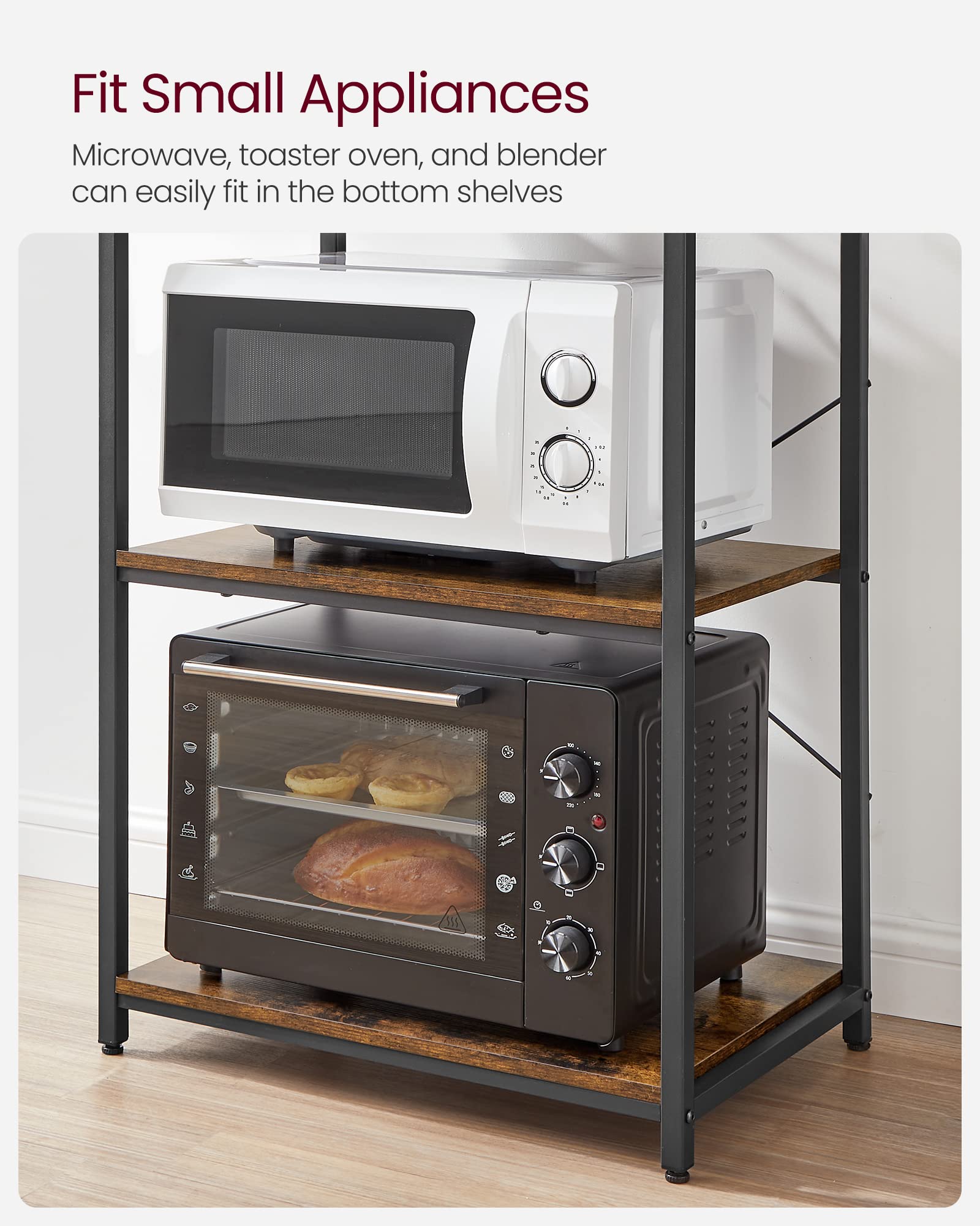 VASAGLE Coffee Bar, Baker’s Rack for Kitchen with Storage, 6-Tier Kitchen Shelves with 6 Hooks, Microwave Stand, Industrial, 15.7 x 23.6 x 65.7 Inches, Rustic Brown and Black UKKS024B01 🍁 All In One Marketplace Canada VASAGLE