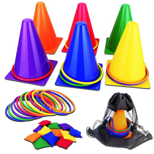 unanscre 31PCS 3 in 1 Carnival Outdoor Games Combo Set for Kids, Soft Plastic Cones Bean Bags Ring Toss Game, Gift for Birthday Party/Xmas - Available at All In One Marketplace Canada
