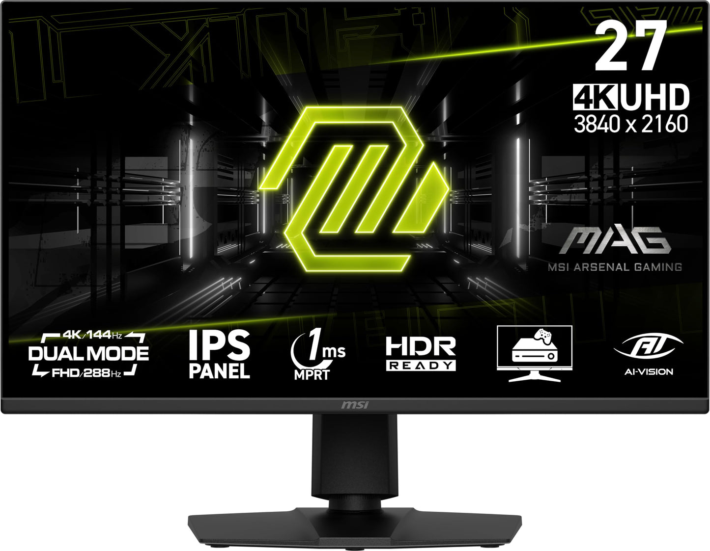 MSI MAG 275UPD E14 27-inch 3840 x 2160 (UHD) Gaming Monitor, 288Hz, Adaptive-Synch, HDMI, DisplayPort, VESA Mountable, Tilt, Height Adjustable, Speaker, 1ms, Black MSI