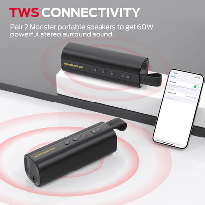 Monster S290 Bluetooth Speaker, Portable Bluetooth Speaker with 30W Loud Stereo Sound, Bluetooth 6.0, 20H Playtime, TWS Pairing, Support AUX/TF Card, IPX6 Waterproof Wireless Speaker for Home, Travel