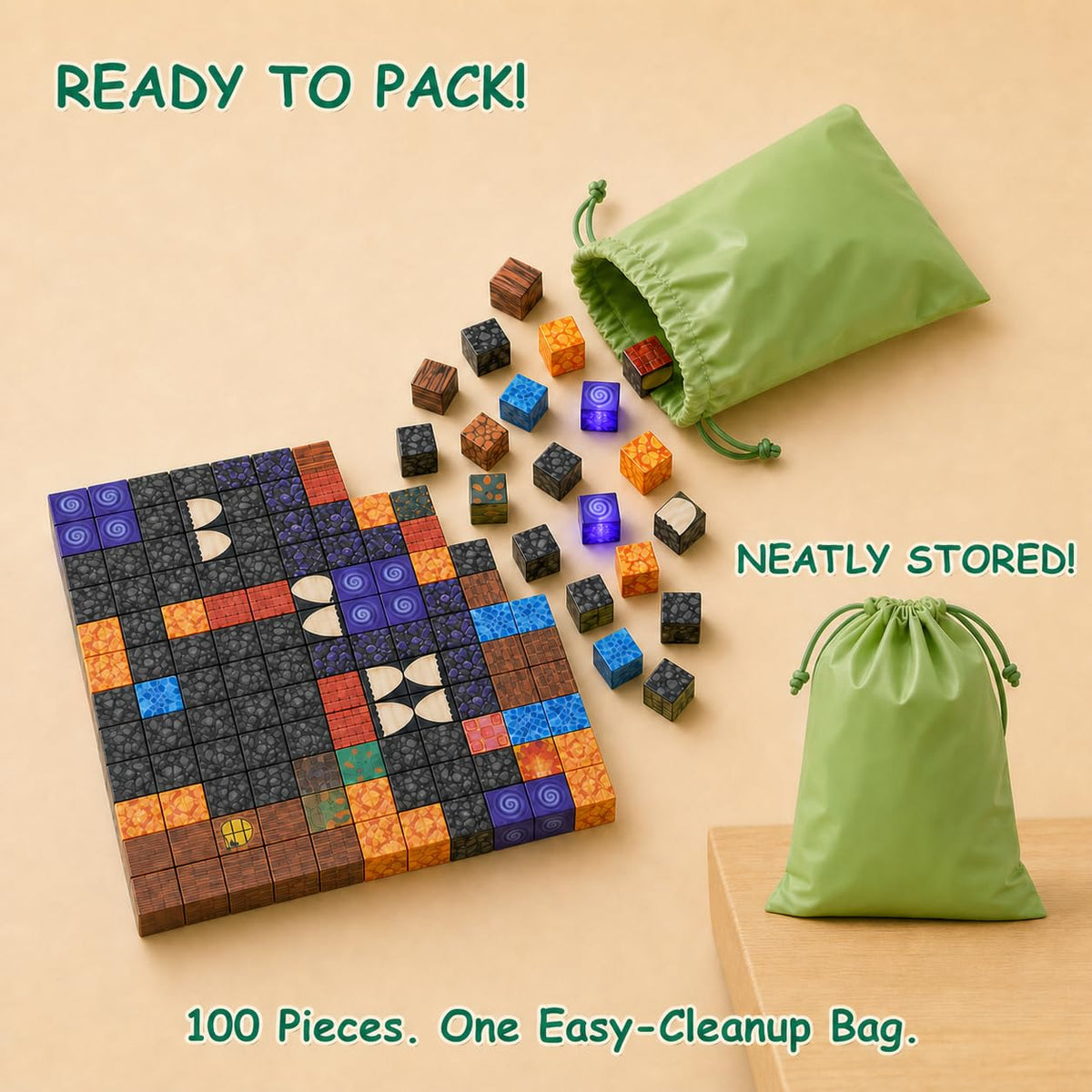 100pcs Magnetic Blocks with LED Lights,Volcano Building Cubes Set, Creative Sensory and STEM Toy for Kids Boys Girls Aged 3 4 5 6 7 8 9 10 11 12, Magnet Tiles Christmas Birthday Gifts for Ages 3+ 🍁 All In One Marketplace Canada