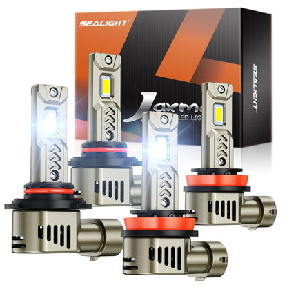 SEALIGHT 2026 Brightest H11 9005 LED Headlight Bulb Combo, 160,000LM 1200% Brighter, 6500K Cool White, 1:1 Halogen Size Wireless HB3 H9 Headlight Bulbs, Plug and Play Halogen Replacement, Pack of 4