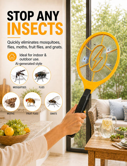 2 Pack Electric Fly Swatter, Bug Zapper Racket for Indoor Pest Control, Handheld Insect Killer Bat Battery Powered Electric Mosquito Swatter for Outdoor and Home