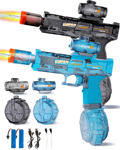 2PCS Electric Water Gun for Kids Adults,Auto Squirt Gun with Flashing Muzzle,26FT Range,Leak-Proof Rechargeable Water Blaster for Summer Pool Beach Water Fights