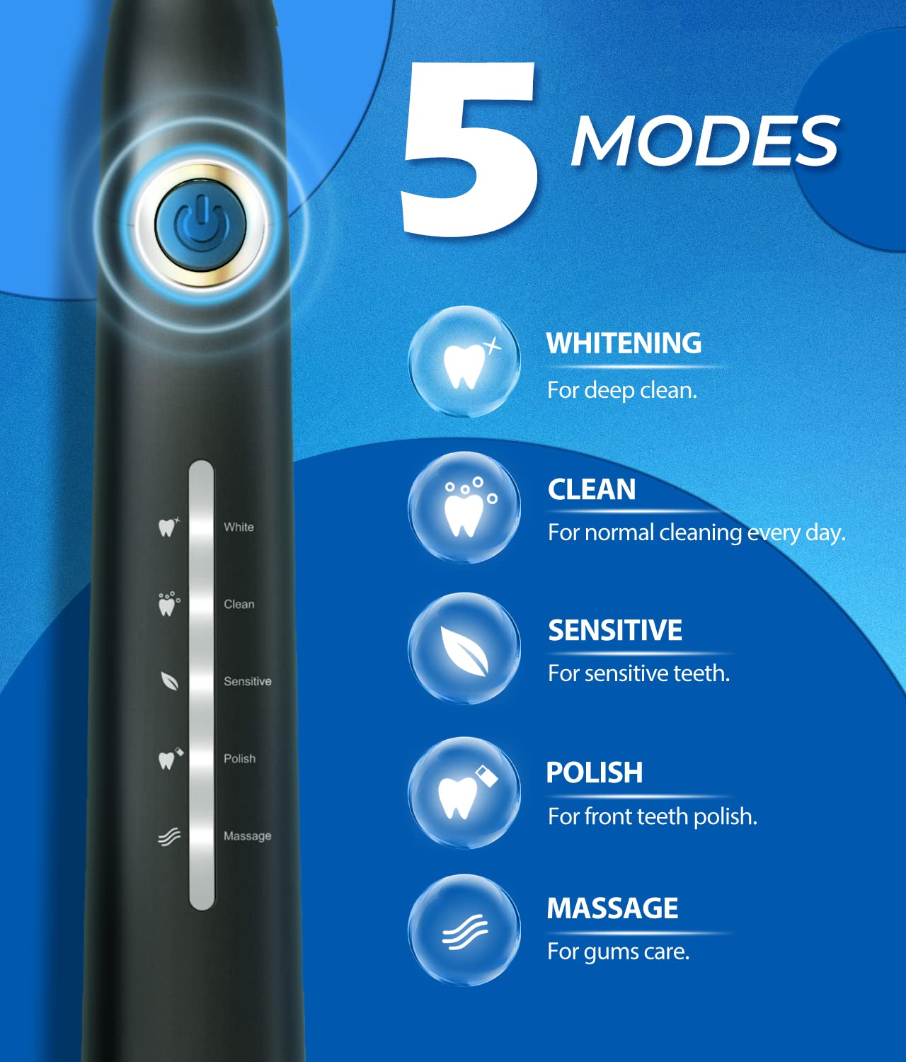 TEETHEORY Sonic Electric Toothbrushes for Adults and Kids, 8 Brush Heads Electric Toothbrush with 40000 VPM Deep Clean 5 Modes, Rechargeable Fast Charge 4 Hours Last 30 Days(Black) - Available at All In One Marketplace Canada