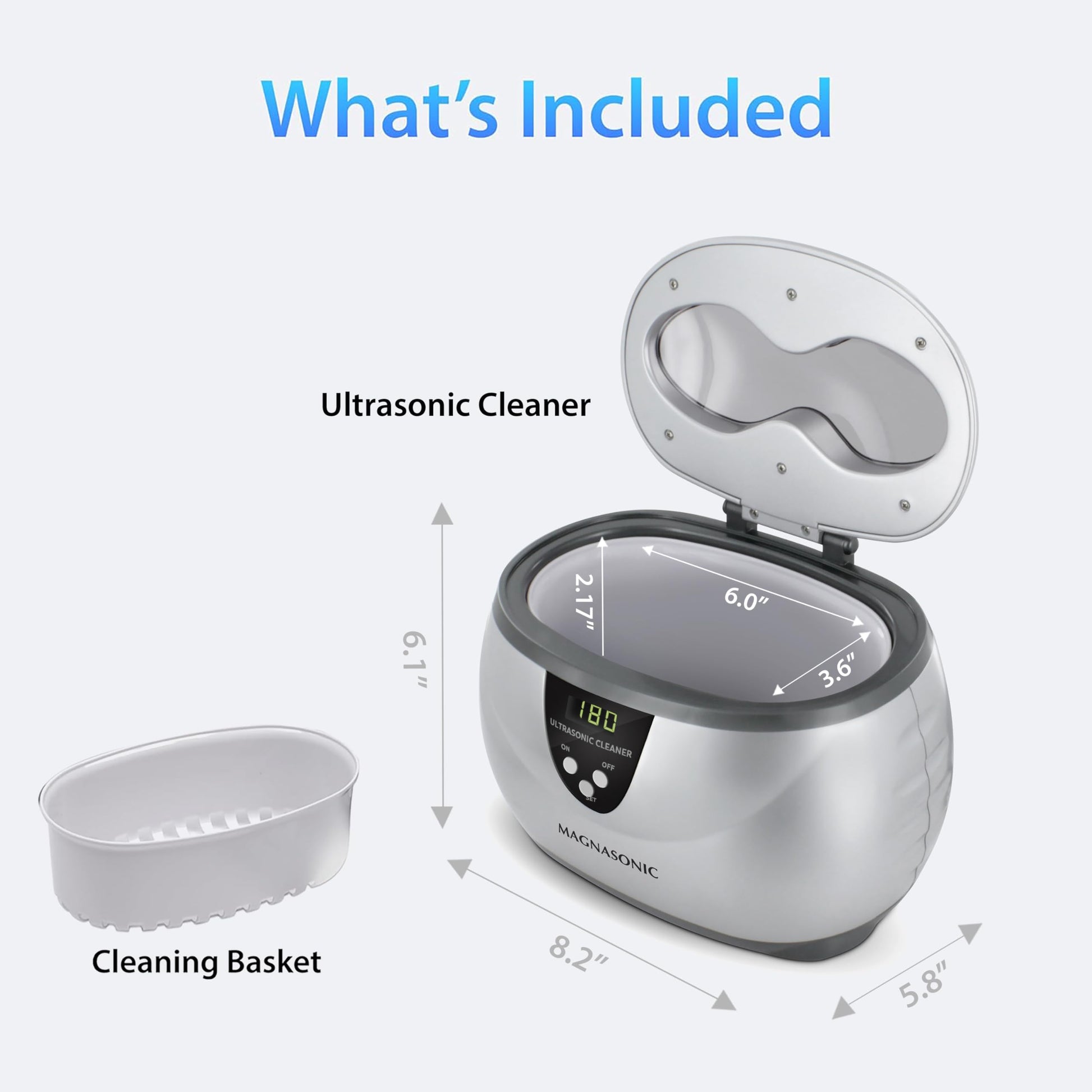 Magnasonic Ultrasonic Cleaner - 20oz Stainless Steel Tank, Digital Timer, 5 Cleaning Modes, Ultrasonic Jewelry Cleaner for All Jewelry, Eyeglasses, Watches, Dentures, Retainers & More 🍁 All In One Marketplace Canada Magnasonic