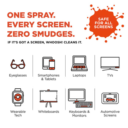 WHOOSH! Screen Shine Go 30 ml – Refillable Laptop Cleaner, Safe Streak-Free Glasses Cleaning Spray for TV, OLED, MacBook, Monitor or Car, Includes 15x15 cm PROTX2 Microfiber Cloth - Available at All In One Marketplace Canada