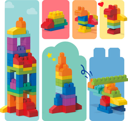 MEGA BLOKS First Builders Toddler Blocks Toys Set, Big Building Bag Collection with 80 Pieces and Storage, Blue, Ages 1+ Years