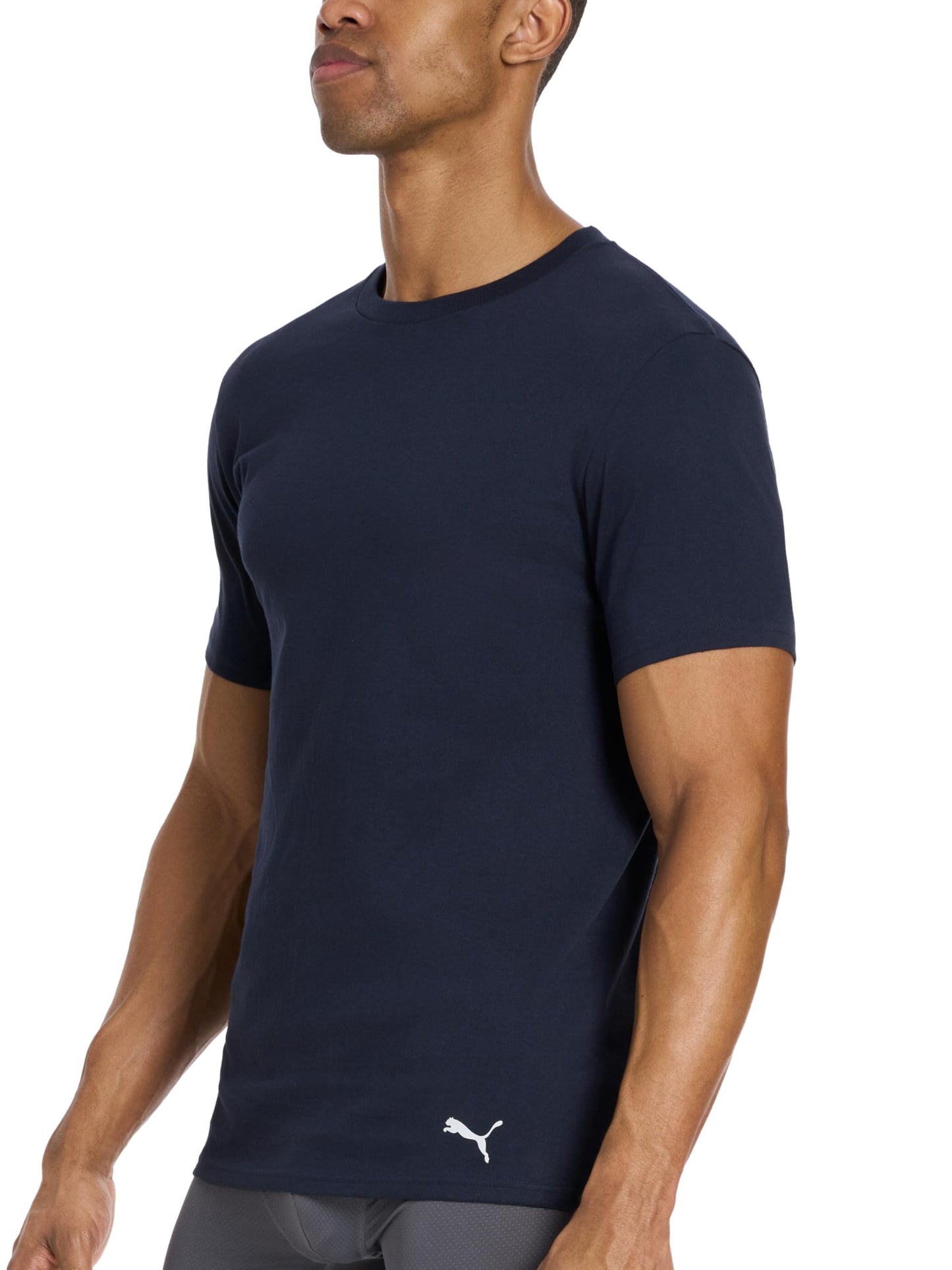 PUMA Men's 4 Pack Cotton Crewneck Short Sleeve T-Shirt, Black/Grey/White/Navy, Large PUMA
