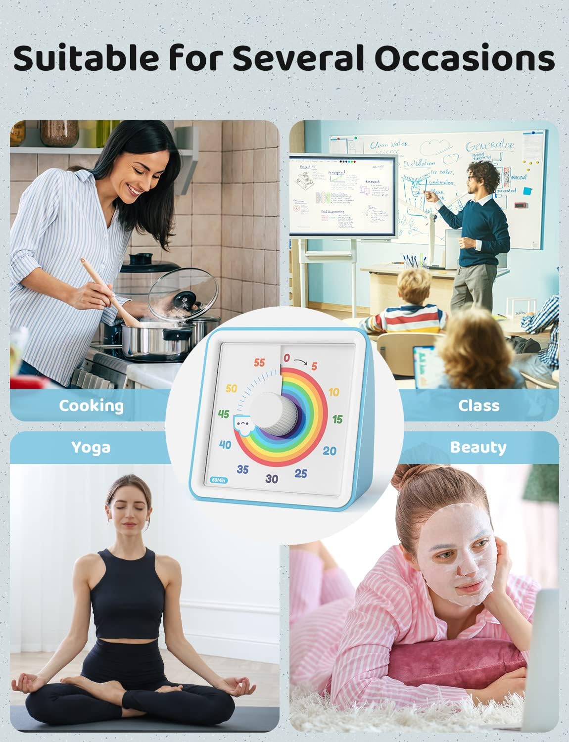 LIORQUE Visual Timer 60 Minute Countdown Timer for Kids Autism with Rainbow Pattern Design, Silent Time Management Tool, No Ticking - Available at All In One Marketplace Canada