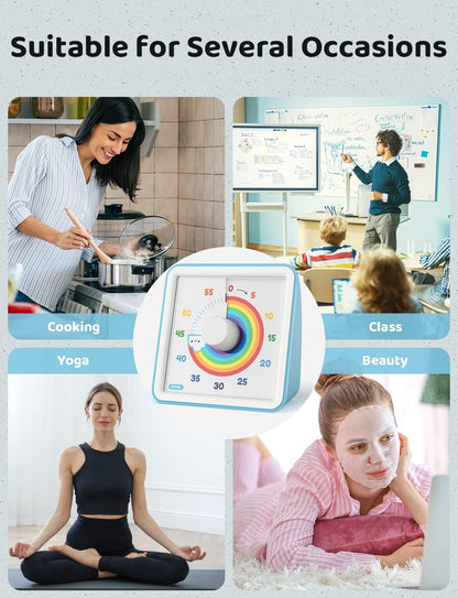 LIORQUE Visual Timer 60 Minute Countdown Timer for Kids Autism with Rainbow Pattern Design, Silent Time Management Tool, No Ticking - Available at All In One Marketplace Canada