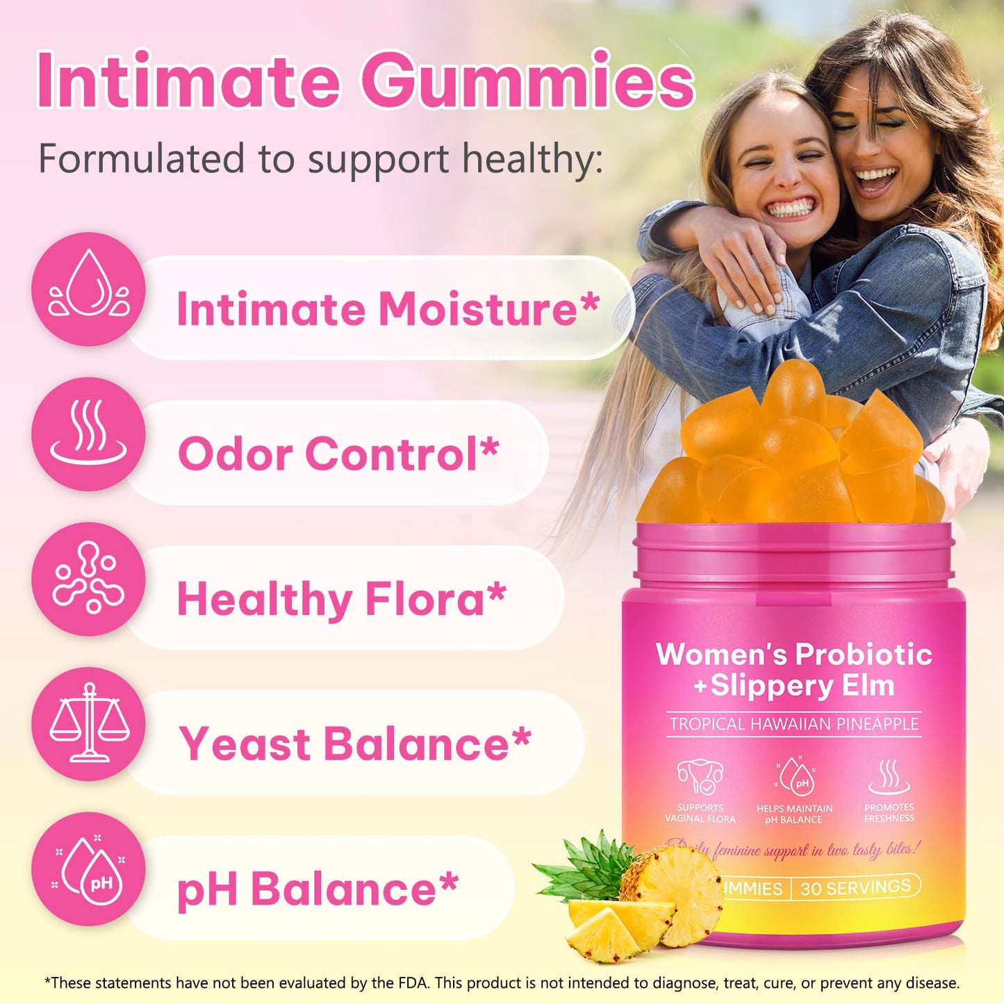 Probiotics Gummies for Women Wellness, Pineapple Flavor, 60 Gummies (1 Pack) - Available at All In One Marketplace Canada