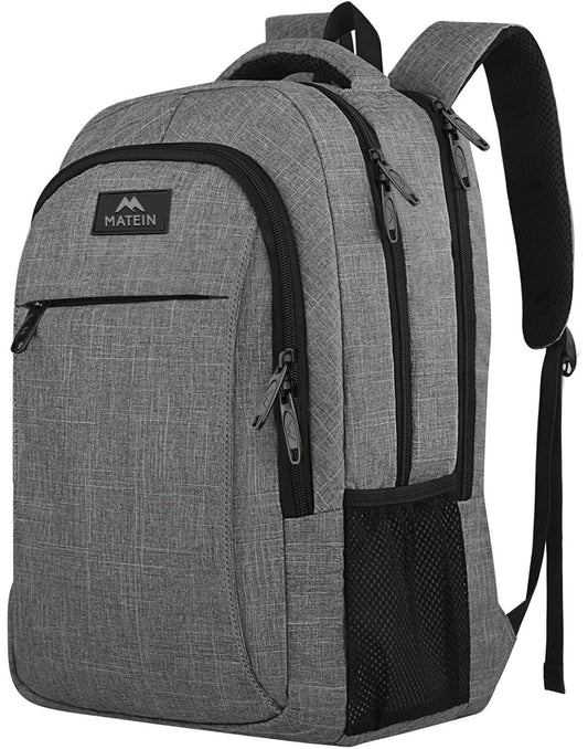 MATEIN Travel Laptop Backpack, Business Anti Theft Slim Sturdy Laptops Backpack, Water Resistant College School Computer Bag Gift for Men & Women Fits 15.6 Inch Notebook, Grey