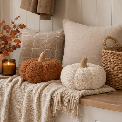 Pearhead Sherpa Pumpkin Pillow Decor, Modern Fall Home, Rust Orange