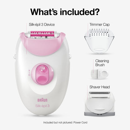 Braun Silk-épil 3 3-270, Epilator for Women for Long-Lasting Hair Removal, 20 Tweezer system, Smartlight Technology, Massage rollers, Shaver and Trimmer Head Included - Available at All In One Marketplace Canada