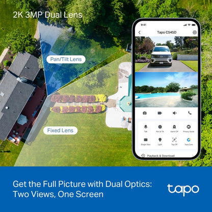 Tapo Outdoor Dual-Lens Wi-Fi Security Camera, 2K 3MP Pan/Tilt, AI Detection, 165° Wide-Angle + Telephoto Lens, Night Vision, 2-Way Audio, Ethernet Support, Works with Alexa & Google Home (Tapo C545D)