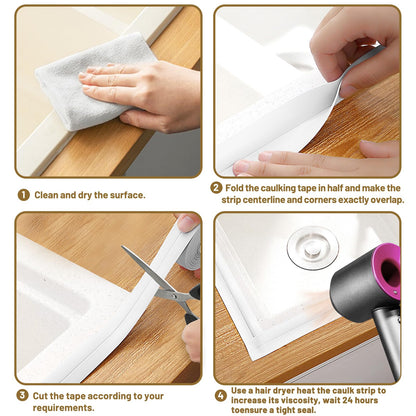 2 Rolls Caulking Tape Waterproof Self Adhesive, Kitchen & Bath Seal Caulk Strip, Self Adhesive Caulk Tape Sealant Strip for Toilet Base, Bathtub Countertop, Wall Floor, with Sealing Tool (126 X 1.5In)