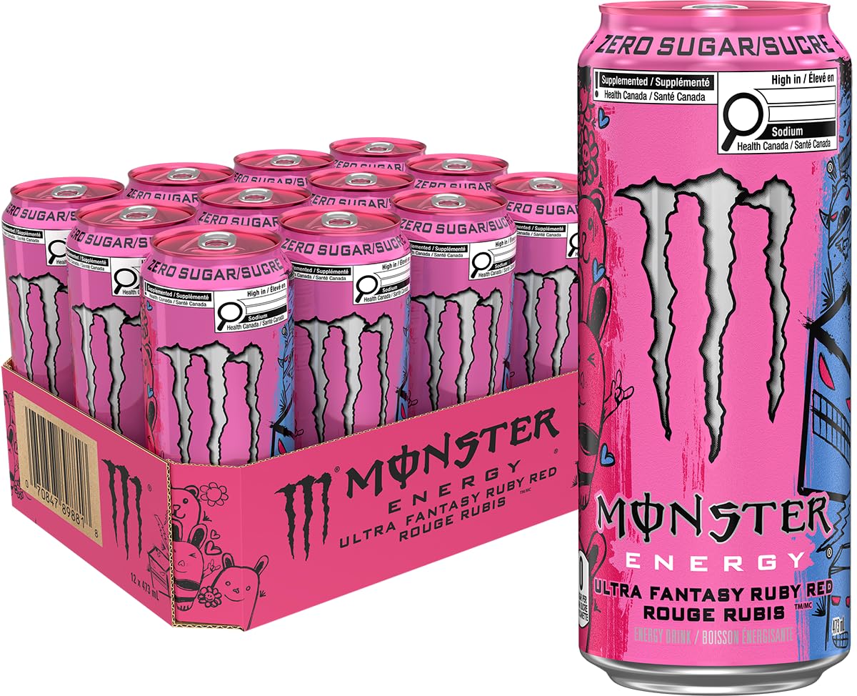 Monster Energy, Ultra Fantasy Ruby Red, 473mL (12 Pack) – Zero Sugar Energy Drink