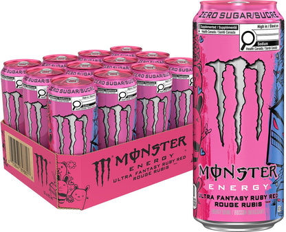 Monster Energy, Ultra Fantasy Ruby Red, 473mL (12 Pack) – Zero Sugar Energy Drink