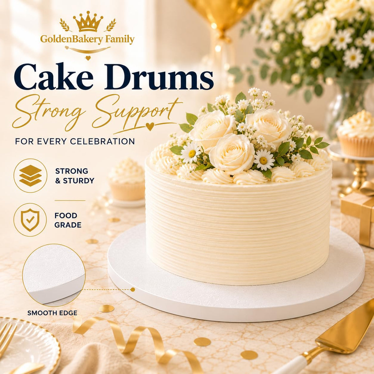 12 Inch Cake Drums, Cake Drum 12 Inch Round White(12-Pack) 1/2 Inch Thick Cake Drum Sturdy, Greaseproof for Birthday Wedding Multi-Tiered Party Cake Drums by GoldenBakeryFamily 🍁 All In One Marketplace Canada