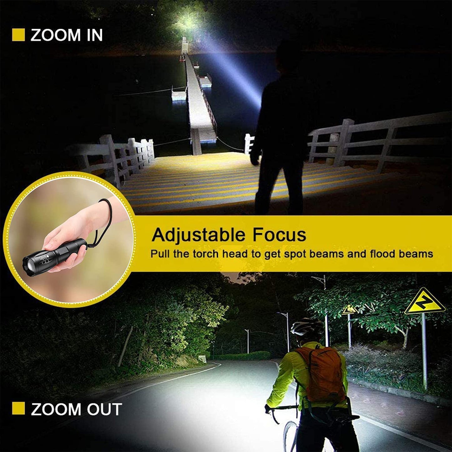 LED Flashlight, Ultra Bright XML T6 Handheld Flashlights - High Lumen, Zoomable, 5 Modes, Water-Resistant - Perfect for Camping Biking Home Emergency or Gift-Giving（2 Pack）