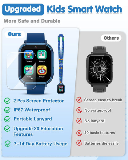 Waterproof Watch for Kids with 32 Games Dual Camera, Habit, Alarm, Pedometer, HD Touchscreen with Protector, Kids Watch Toys for Age 5-12 Christmas Birthday Gift Boys Girls(Blue) 🍁 All In One Marketplace Canada