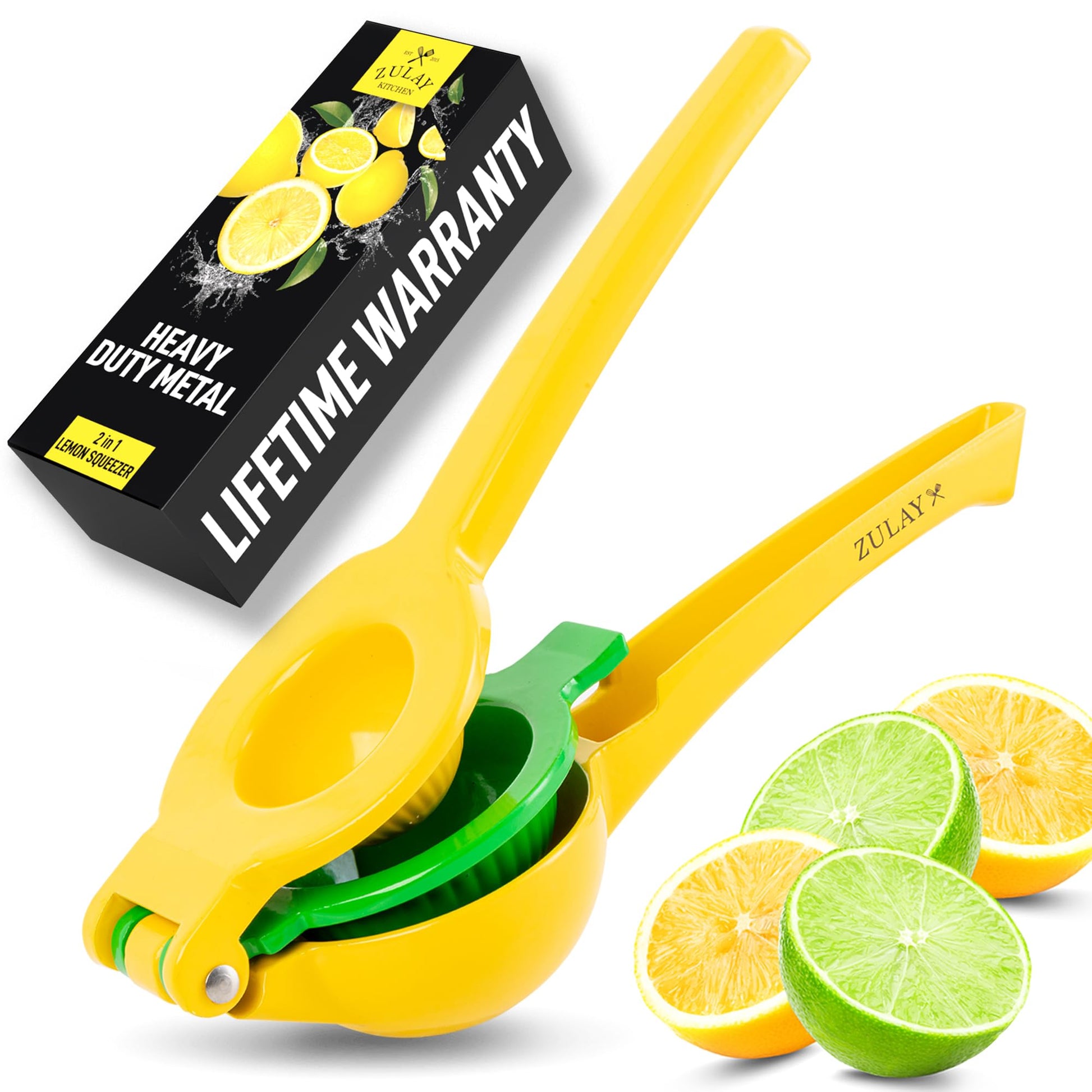 Zulay Kitchen 2 in 1 Lemon Lime Squeezer - Handheld Easy to Use Citrus Juicer - Easy to Clean Manual Orange & Lemon Squeezer - Citrus Juicer for Extracting All the Juice - Manual Press - Available at All In One Marketplace Canada