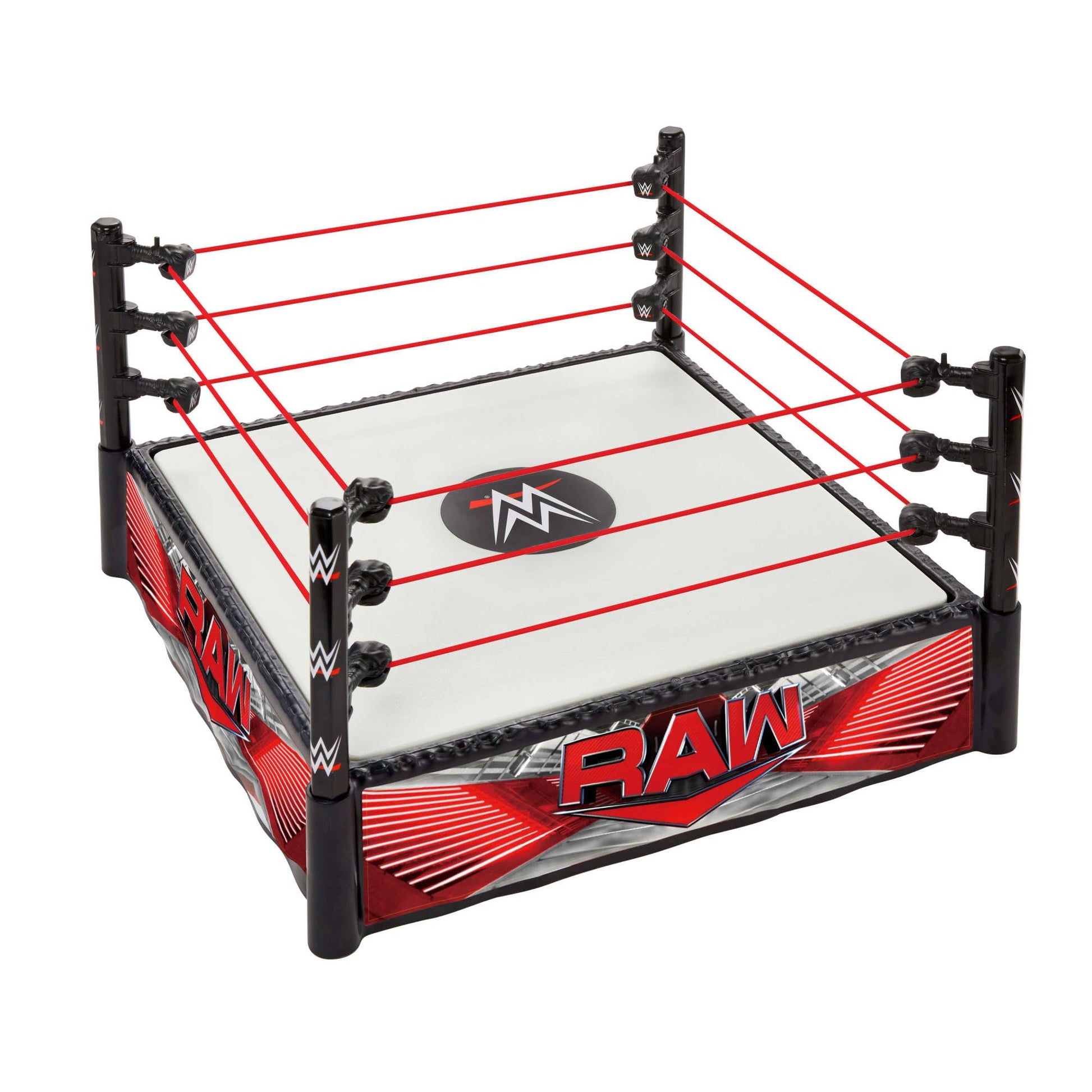 Mattel WWE Superstar Ring with Labels for Main Event & RAW, Spring-Loaded Ring Mat & Pro Tension Elastic Ropes Mattel