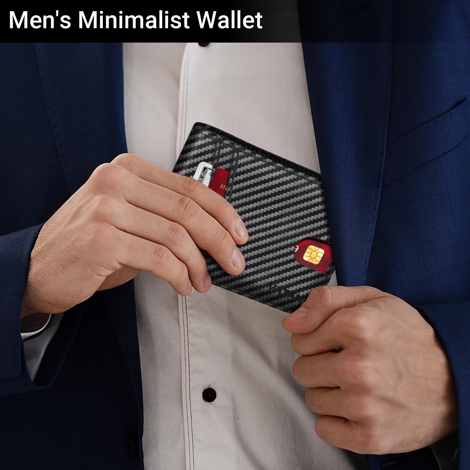 VATAN Wallet for Men Slim RFID Blocking Leather Credit Card Holder Wallet for 15 Cards, Bifold Minimalist Thin Wallet with 2 ID Windows & Cash Slot, with Gift Box (Carbon Fiber Black) - Available at All In One Marketplace Canada