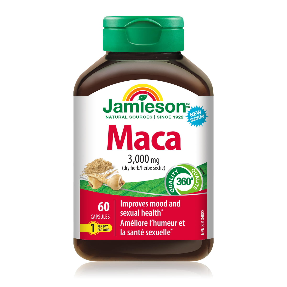 Jamieson High Potency Maca 3,000 mg, Helps to Support Emotional Aspects of Sexual Health and a Healthy Mood Balance. Vegetarian, Non-GMO, Gluten-Free, Only One Per Day, 60 Count