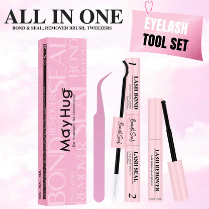 Mayhug Lash Cluster Glue Waterproof Lash Bond and Seal Kit with Lash Glue Remover and Tweezers Long-Lasting For DIY Eyelash Extension At Home Use Beginners Friendly Kit 4-in-1 - Available at All In One Marketplace Canada