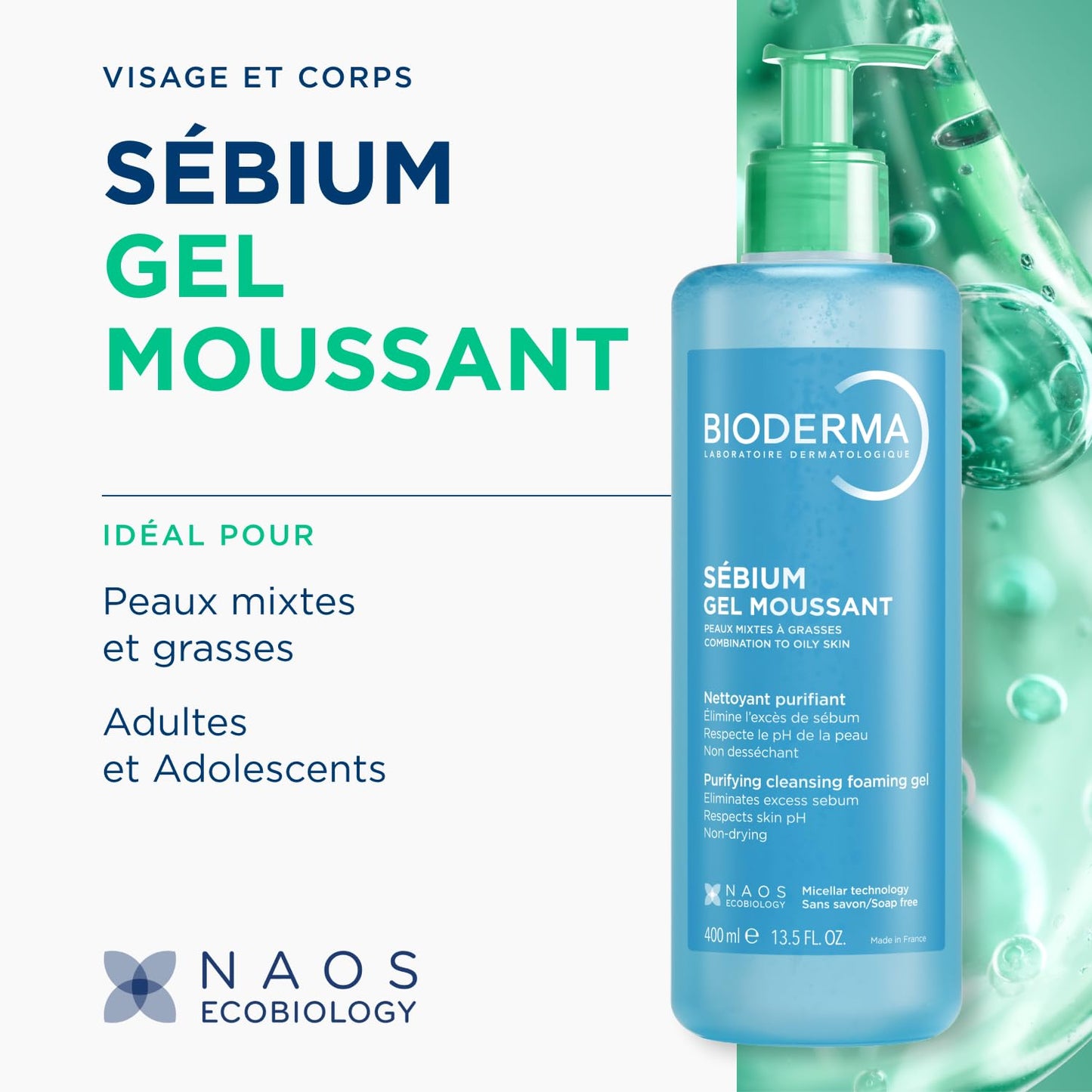 Bioderma Sébium Foaming Gel Gentle Face Cleanser Pump, Makeup Removing Cleanser, Skin Purifying Face Wash for Combination to Oily Skin - Available at All In One Marketplace Canada