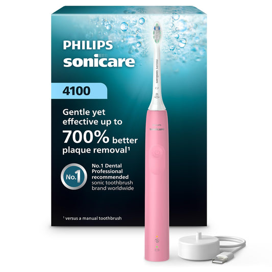 Philips Sonicare 4100 Power Toothbrush, Rechargeable Electric Toothbrush with Pressure Sensor, Deep Pink HX3681/26