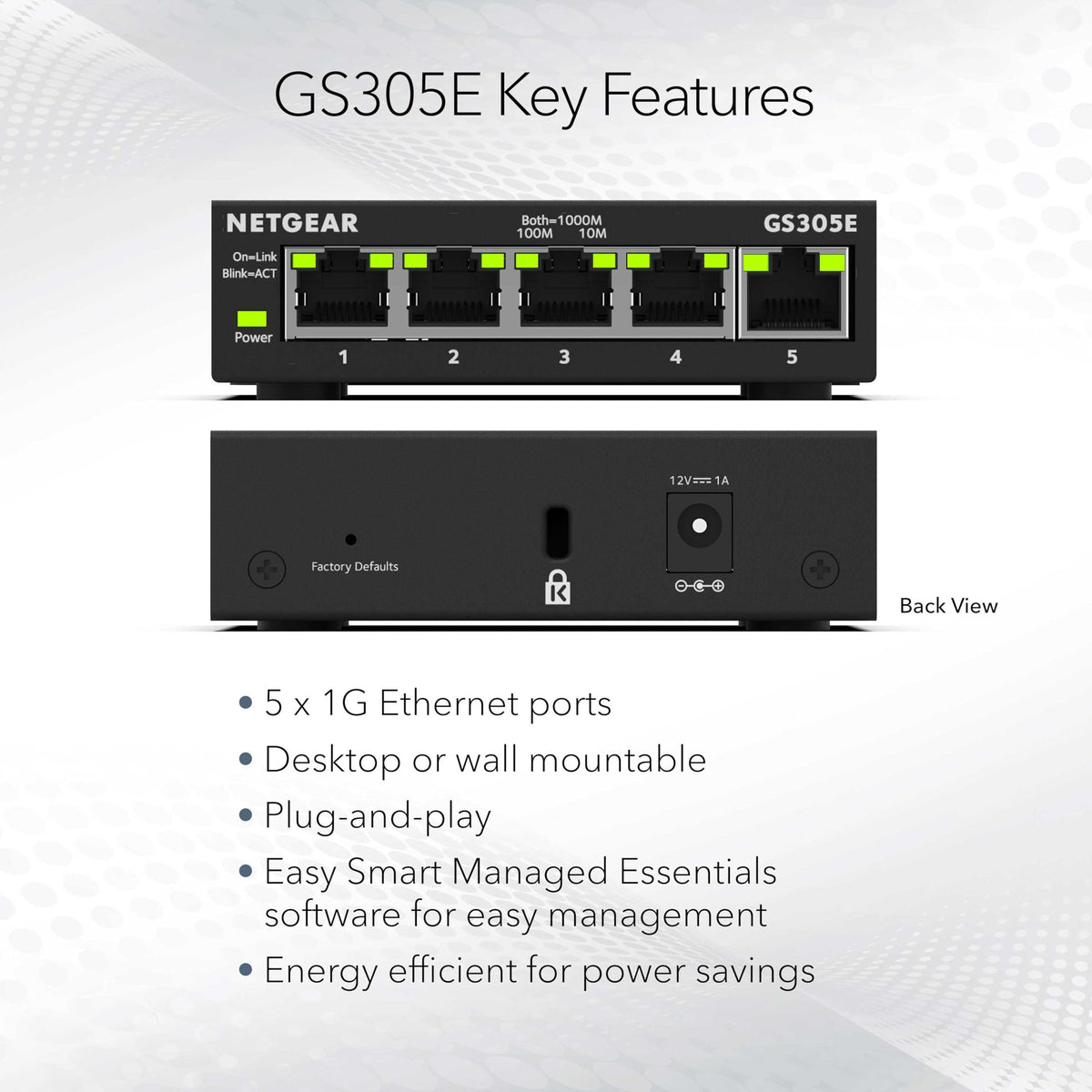 NETGEAR GS305E 5-Port Gigabit Ethernet Ethernet Switch (10/100/1000) Manageable for Simple and Affordable Connectivity for Small Business and Home Office