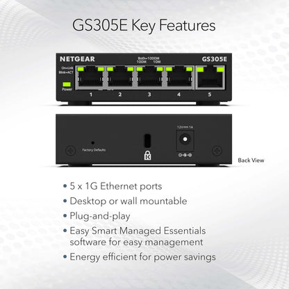 NETGEAR GS305E 5-Port Gigabit Ethernet Ethernet Switch (10/100/1000) Manageable for Simple and Affordable Connectivity for Small Business and Home Office