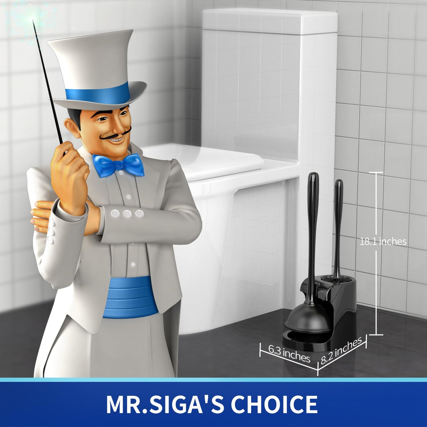 MR.SIGA Toilet Plunger and Bowl Brush Combo for Bathroom Cleaning, Black, 1 Set - Available at All In One Marketplace Canada