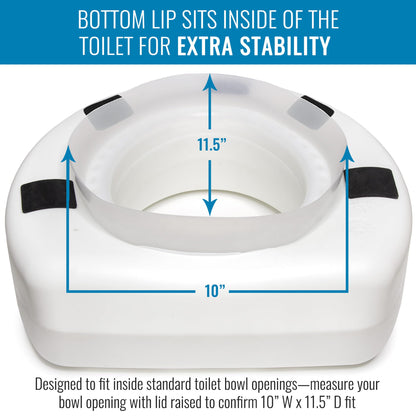HealthSmart Raised Toilet Seat Riser That Fits Most Standard Bowls for Enhanced Comfort and Elevation with Slip Resistant Pads, 15x15x5, New and Improved,White